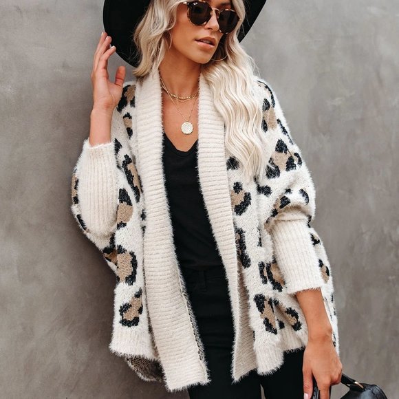New Cozy Leopard Oversized Fuzzy Cardigan Sweater - Picture 4 of 9